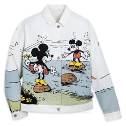 Mickey And Minnie Mouse White Denim Jacket For Women By Our Universe
